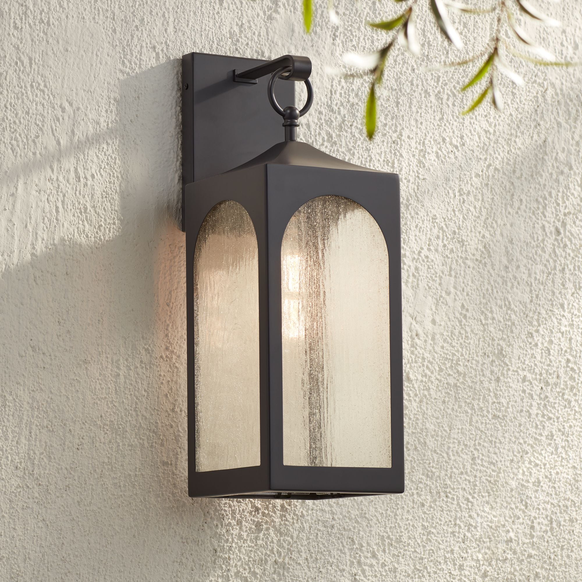 Possini Euro Design Tyne Modern Outdoor Wall Light Fixtures Set of 2 Bronze Metal 20 1/2" Seedy Glass for Post Exterior Barn Deck House
