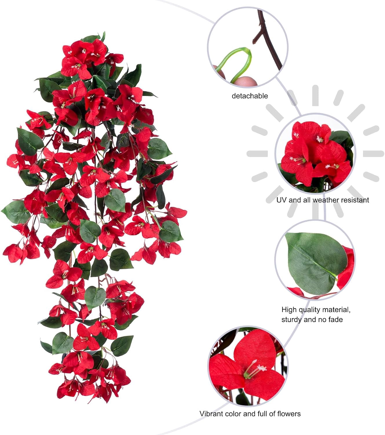 Artificial Fake Hanging Plants Flowers for Outdoor, 2pcs Faux Silk Pink Bougainvillea Long Vines Stems Realistic UV Resistant for Home Porch Patio Balcony Garden Yard Outside Party Wedding Decor
