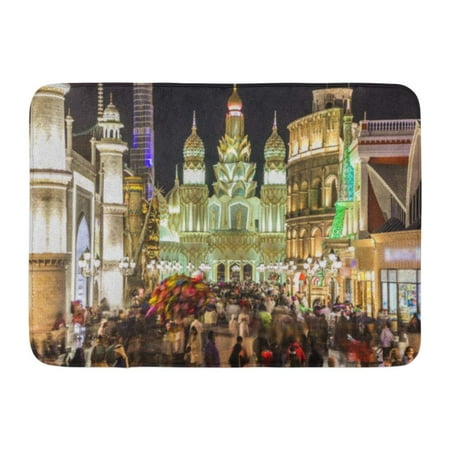GODPOK Shopping Colorful Entrance to Global Village with Crowd Timelapse in Dubai UAE Brightly Colouredl Lights Rug Doormat Bath Mat 23.6x15.7