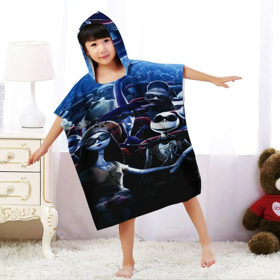 Nightmare Before Christmas Boys and Girls Hooded Poncho Towels, Soft & Absorbent Microfiber Beach Towel, Swimming Pool Changing Robe Bathrobe Bath Towel