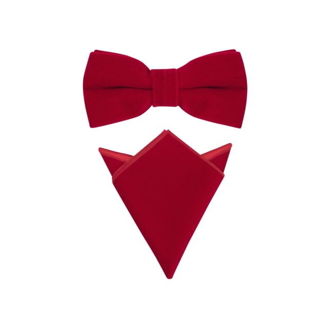 INSPIRAR CHIC Conjunto de Pajarita de Terciopelo para Hombre con Corbata Preatado y Pañuelo de Bolsillo Color Sólido Rojo para el Día del Padre
