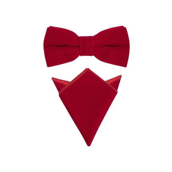 INSPIRE CHIC Men's Velvet Pre-Tied Bow Tie Solid Color Pocket Square Sets Red