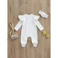 thumbnail image 4 of Xingqing Newborn Baby Girl Fall Clothes Solid Color Ribbed Long Sleeve Zip-Up Footed Romper + Headband Set, 4 of 7