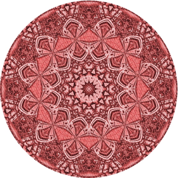 Ahgly Company Machine Washable Indoor Round Transitional Pastel Red Pink Area Rugs, 7' Round