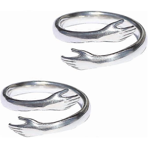 2pcs Durable 925 Sterling Silver Adjustable Hug Ring for women Grandmom Granddaughter Love Hug Embrace Open infinity Ring Girls Gift, Anniversary Stat