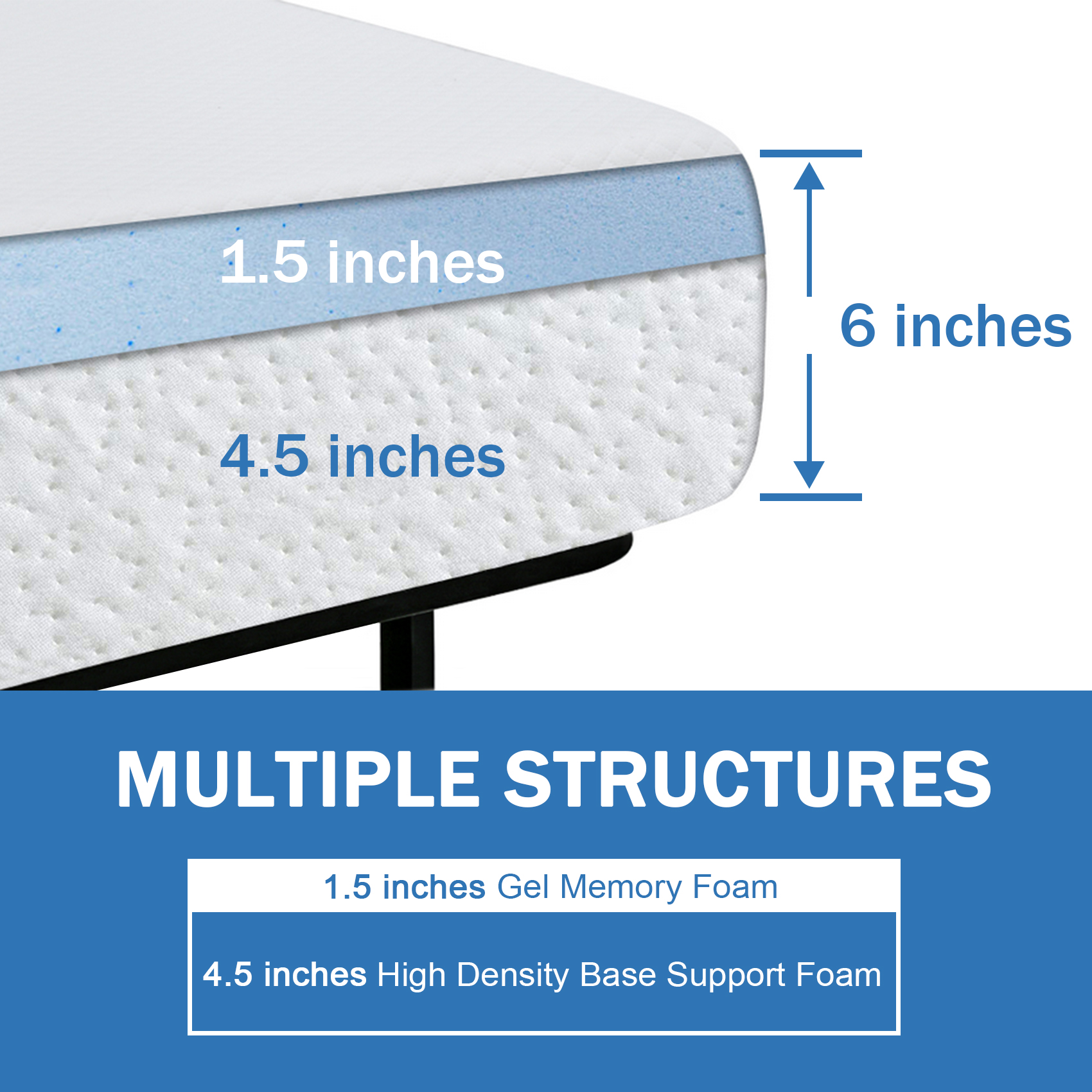 6 Inch King Mattress, Memory Foam Mattress, Medium-Firm Mattress, Breathable Bed Mattress with Removable Cover in Box, White