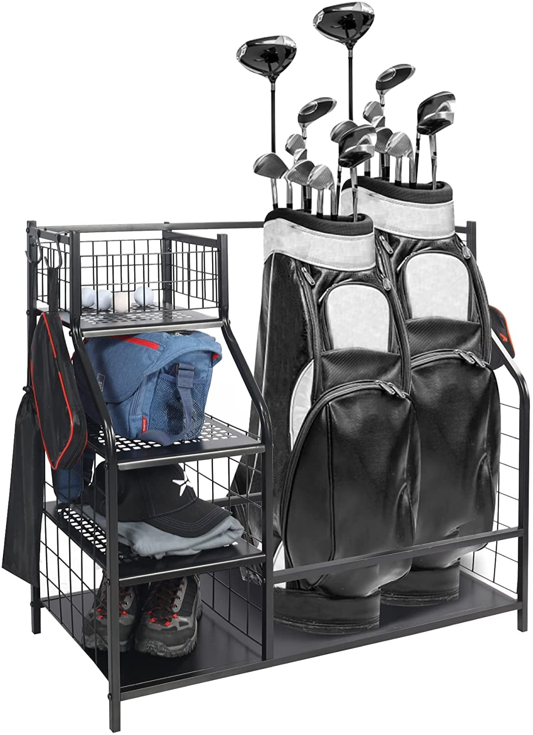 Lineslife Golf Bag Storage Garage Organizer, Golf Gift, 2 Golf Bags Storage Stand and Golf