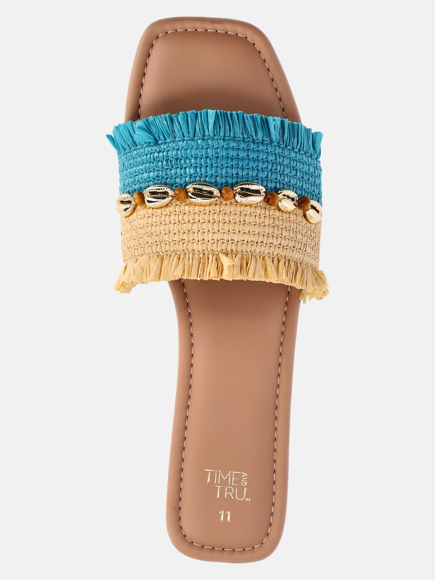 Time and Tru Women's Raffia Shell Slide Sandals