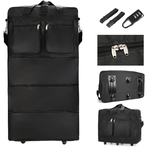MASTIVO 39.4" 6-Wheel Expandable Rolling Duffle Bag Waterproof Travel Luggage with 2 Straps and Lock for Moving, Family Trip