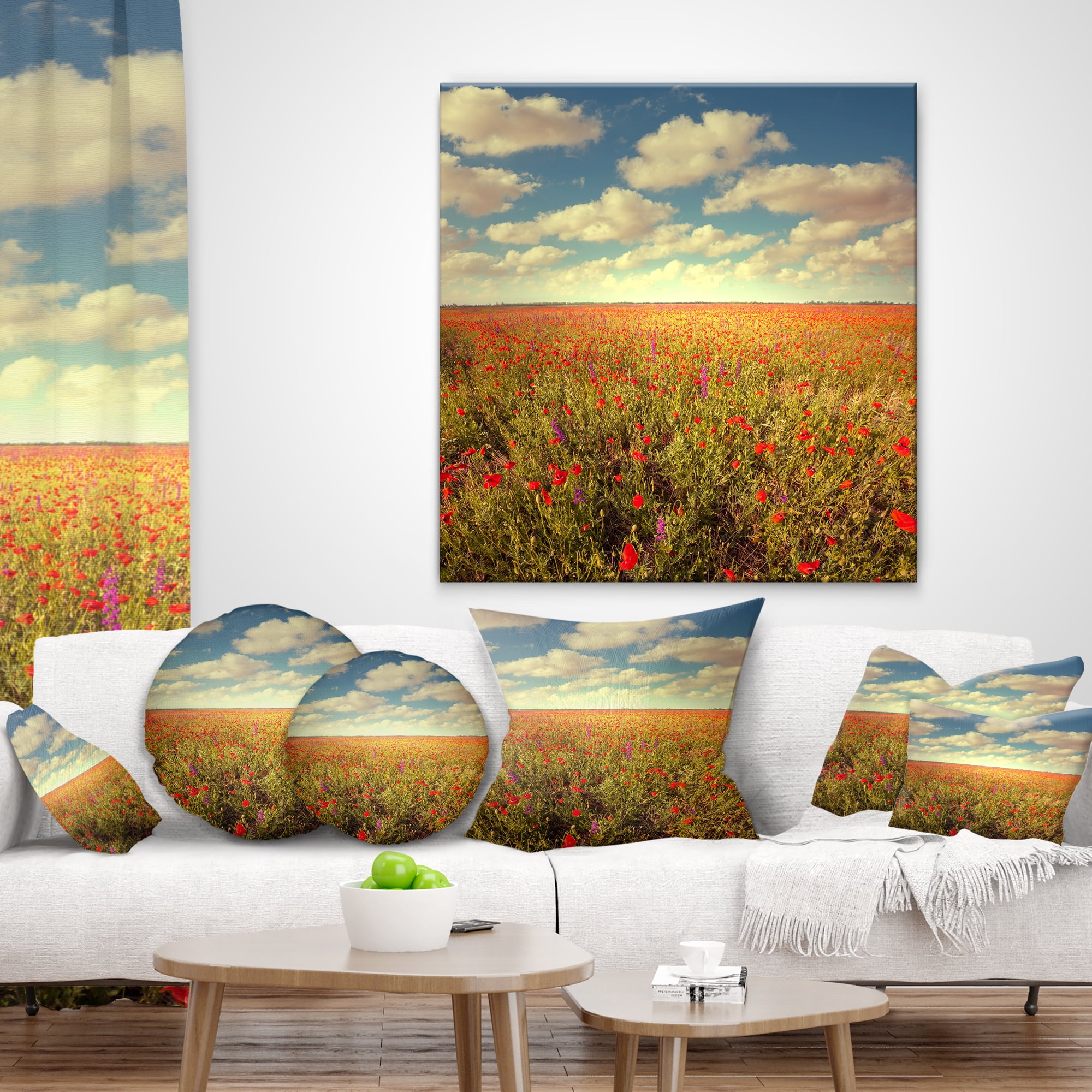 Designart Poppy Filed under Bright Sky - Floral Throw Pillow - 18x18