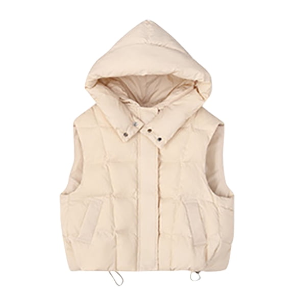Zwiiyzr Boys Girls Puffer Vest Coat Sleeveless Hooded Warm Jacket Lightweight Winter Coat Waistcoat Outerwear 4-14 Years Beige