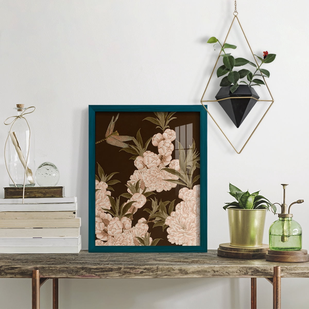 Asian Brocade III - Framed Print w/glass - Ocean Blue