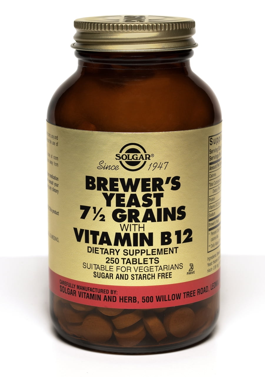 Solgar Brewer's Yeast 7 1 2 Grains Tablets with Vitamin B12 250 ct
