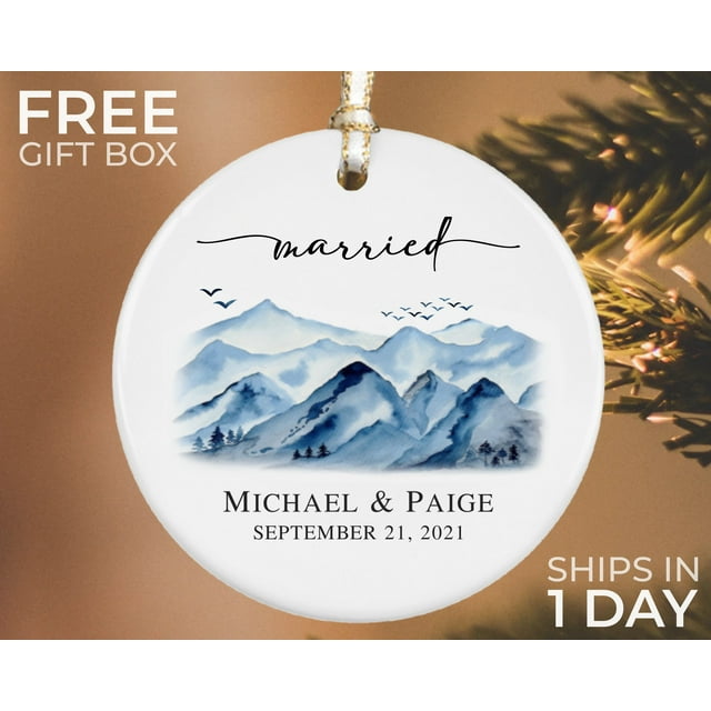 First Christmas Married Ornament, Personalized New Marriage Keepsake, Custom Mar - White - 10-Pack