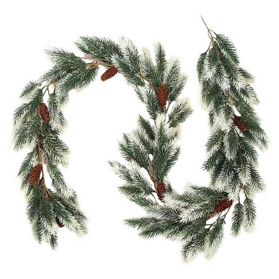 6.4FT Christmas Garland Xmas Greenery Garland Hanging Vine, Snowy Cedar Garland with Pine Cones for Home Fireplace Wall Indoor Outdoor Holiday Party Decor