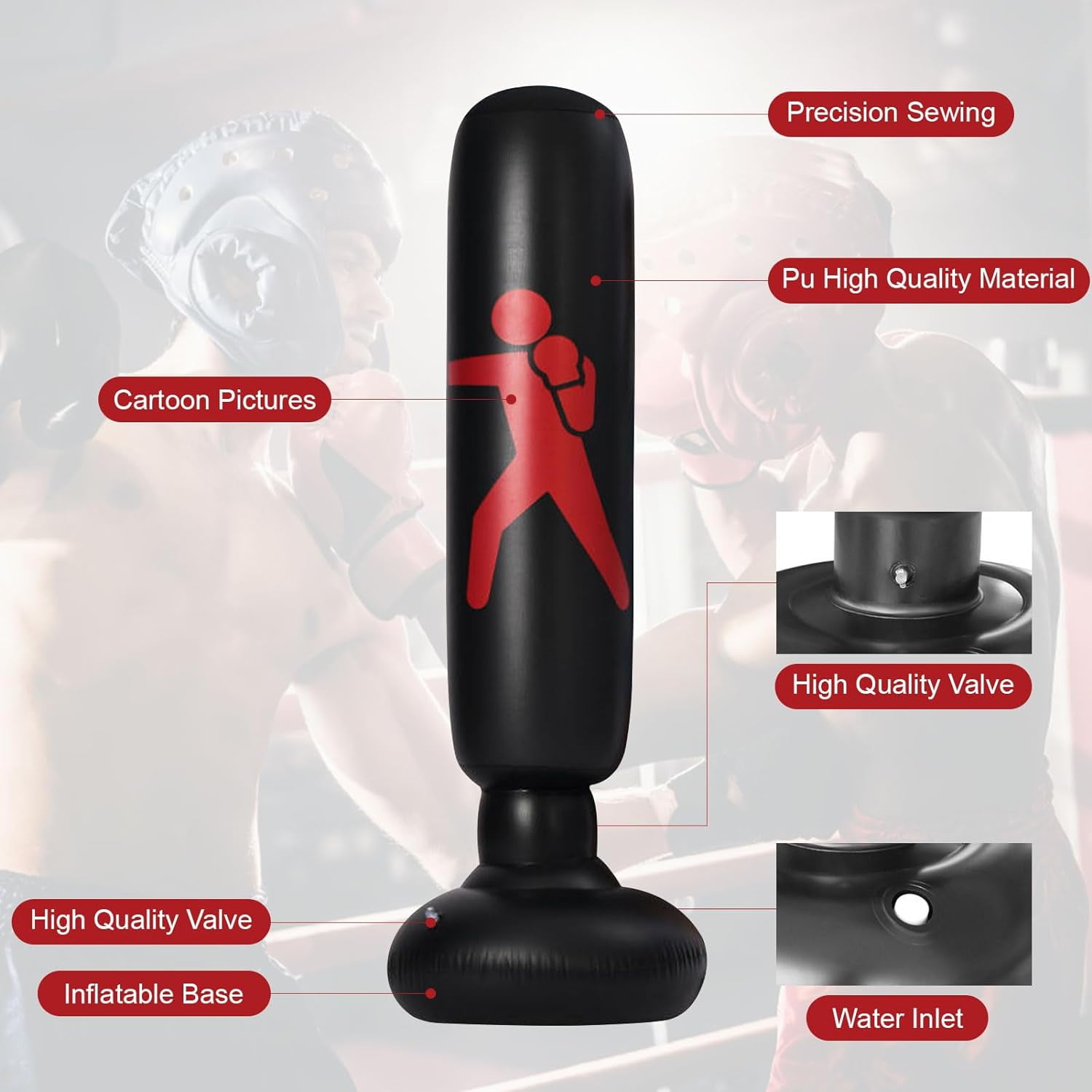 Inflatable Punching Tower Bag, 61" Inflatable Kid Boxing Bag, Children Sports Toy, Free Standing Bounce Back Tumbler, Boxing Column Tumbler Sandbags, for Sparring Boxing Karate Kickboxing