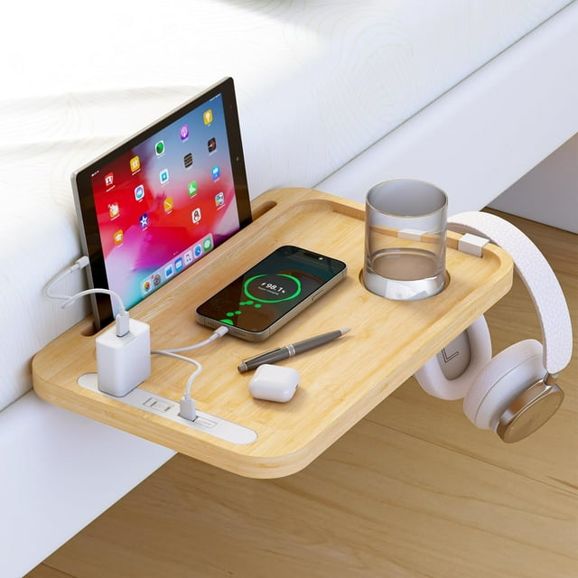 Mesita de noche para litera y litera superior, mesita de noche con estación de carga, mesita de noche con puertos y tomacorrientes USB, elementos esenciales para dormitorio universitario