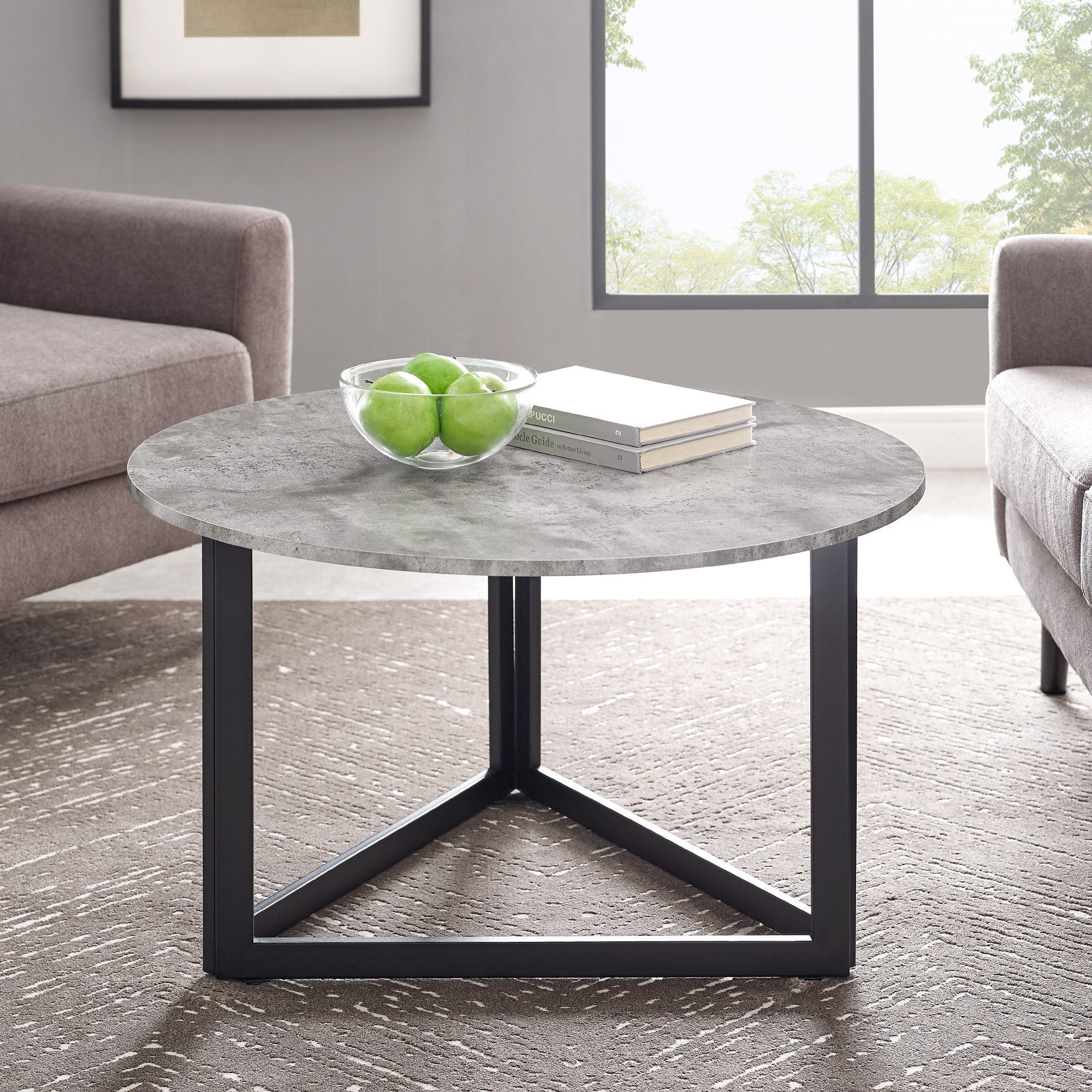 Manor Park Modern Round Coffee Table, Dark Concrete