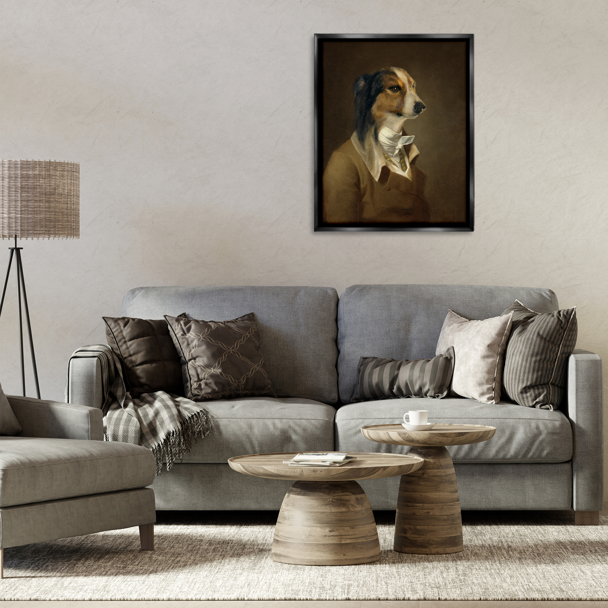 Stupell Industries Classic Attire Dog Portrait Animals & Insects Painting Black Floater Framed Canvas Art Print Wall Art, 25 x 31