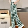 thumbnail image 2 of ZACPNCV Girl's Plaid Elastic Waist Pants Straight Leg Long Trousers Green 13-14 Years, 2 of 5