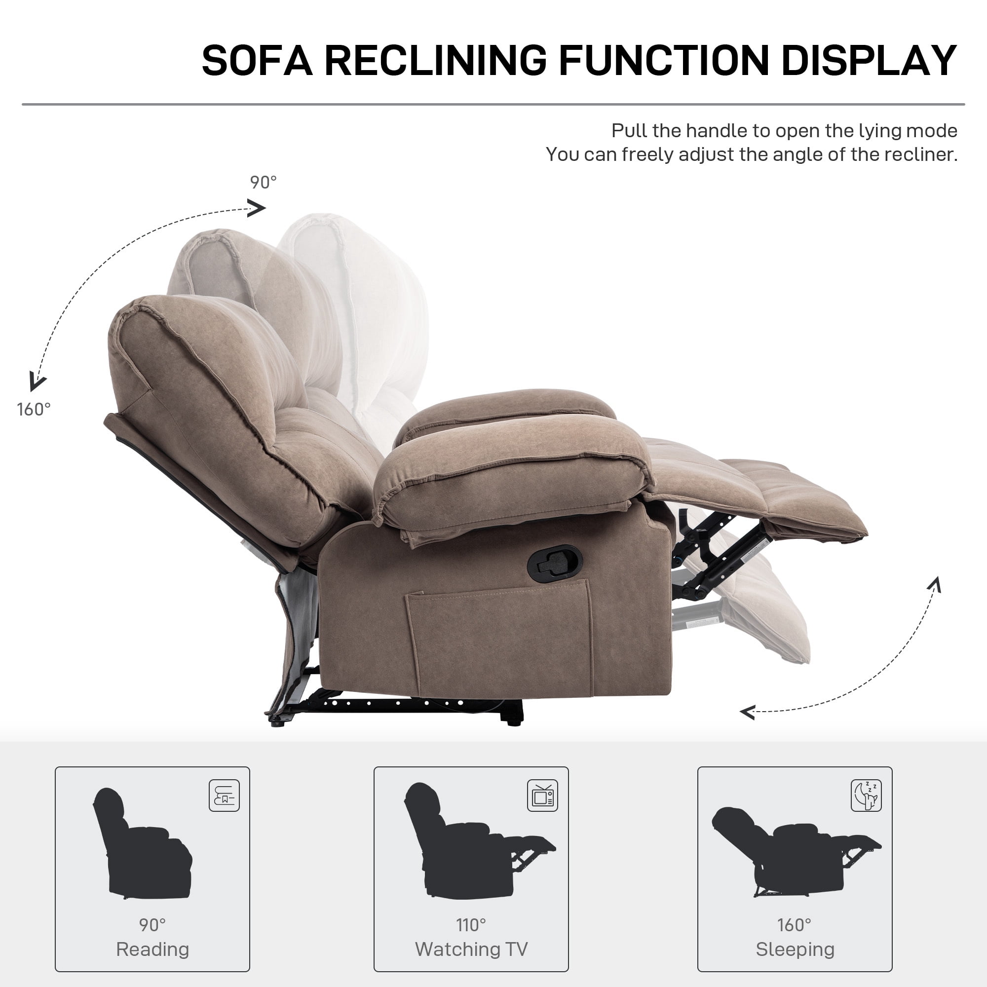 Oversized Manual Recliner Chair for Elderly, Push-Back Recliners for Adults,Brown