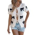 thumbnail image 2 of Women'S Bow-Knot Cardigan Sweaters Short Sleeve Loose Knit Tops L, 2 of 9