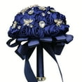 thumbnail image 2 of Nvzi Ramo de novia de lujo hecho a mano con rosas de seda grandes y flores artificiales para boda real vintage (azul oscuro A), 2 of 5