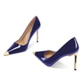 thumbnail image 3 of FSJ Women Classic Closed Cap Toe Pumps Slip on Stiletto High Studded Heels Metal Sexy Dress Wedding Daily Wear Shoes Size 5 Blue, 3 of 4
