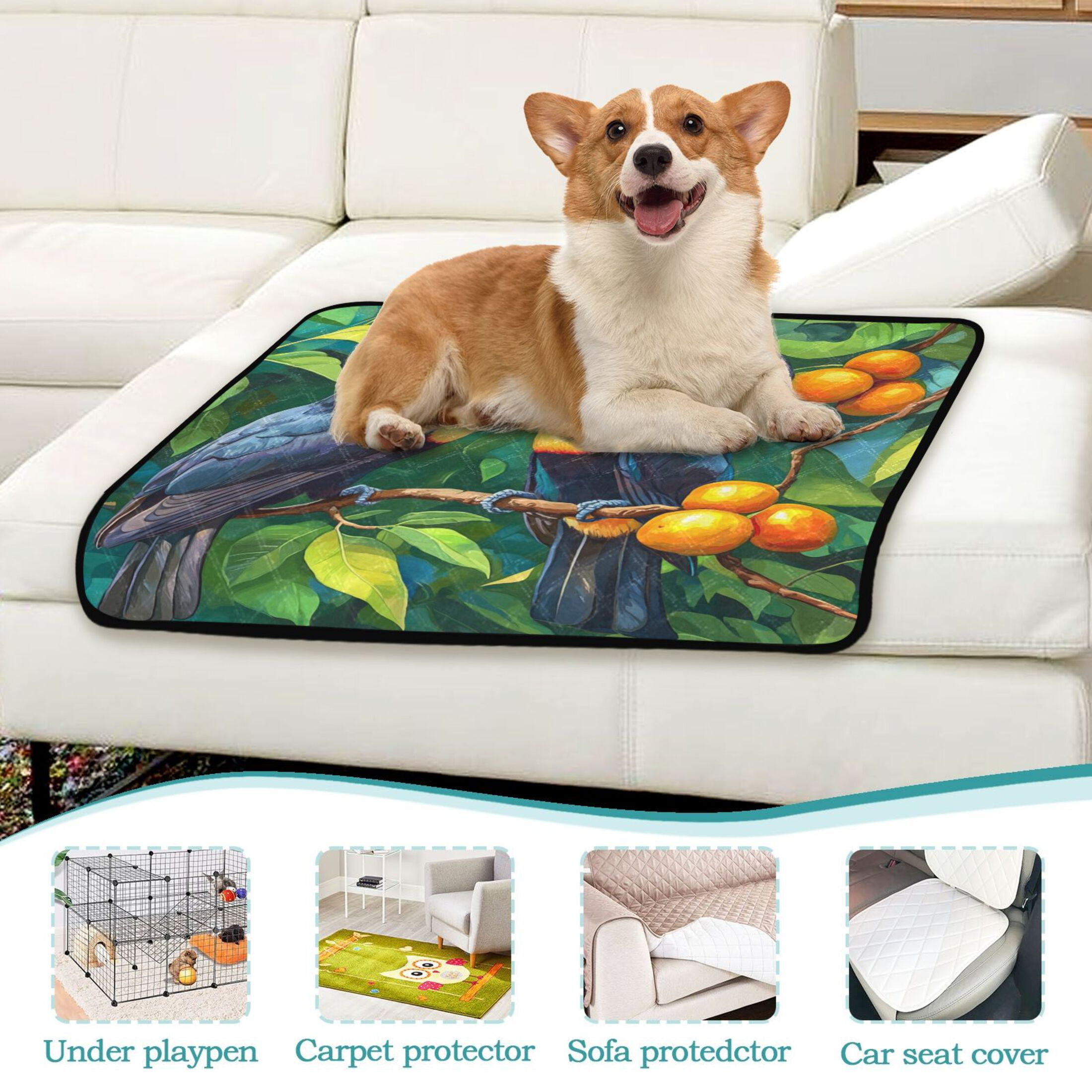 Qxltty Toucans Perched on Branches Cat litter Pads Pet Set of 3 Diaper Mats Center Anti-leakage Layer Absorbent Soft and Comfortable