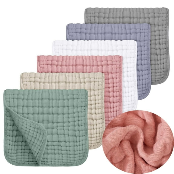 6 Pack Large Burp Cloths for Baby,Happon Cotton Burp Cloths Soft Burp Cloths 6 Layers Absorbent& Soft& Breathable Baby Muslins for Baby Girls and Boys,10x20 Inch