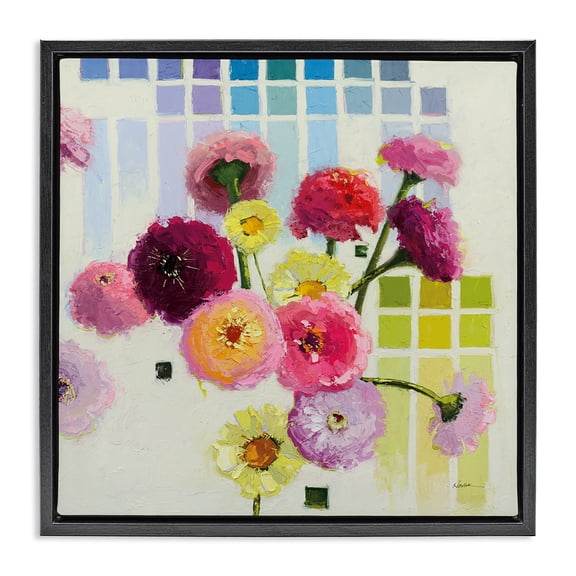 Stupell Industries Modern Color Chart Pastel Bloom Study Black Floating Frame Canvas Art, 18 x 18, by Shirley Novak