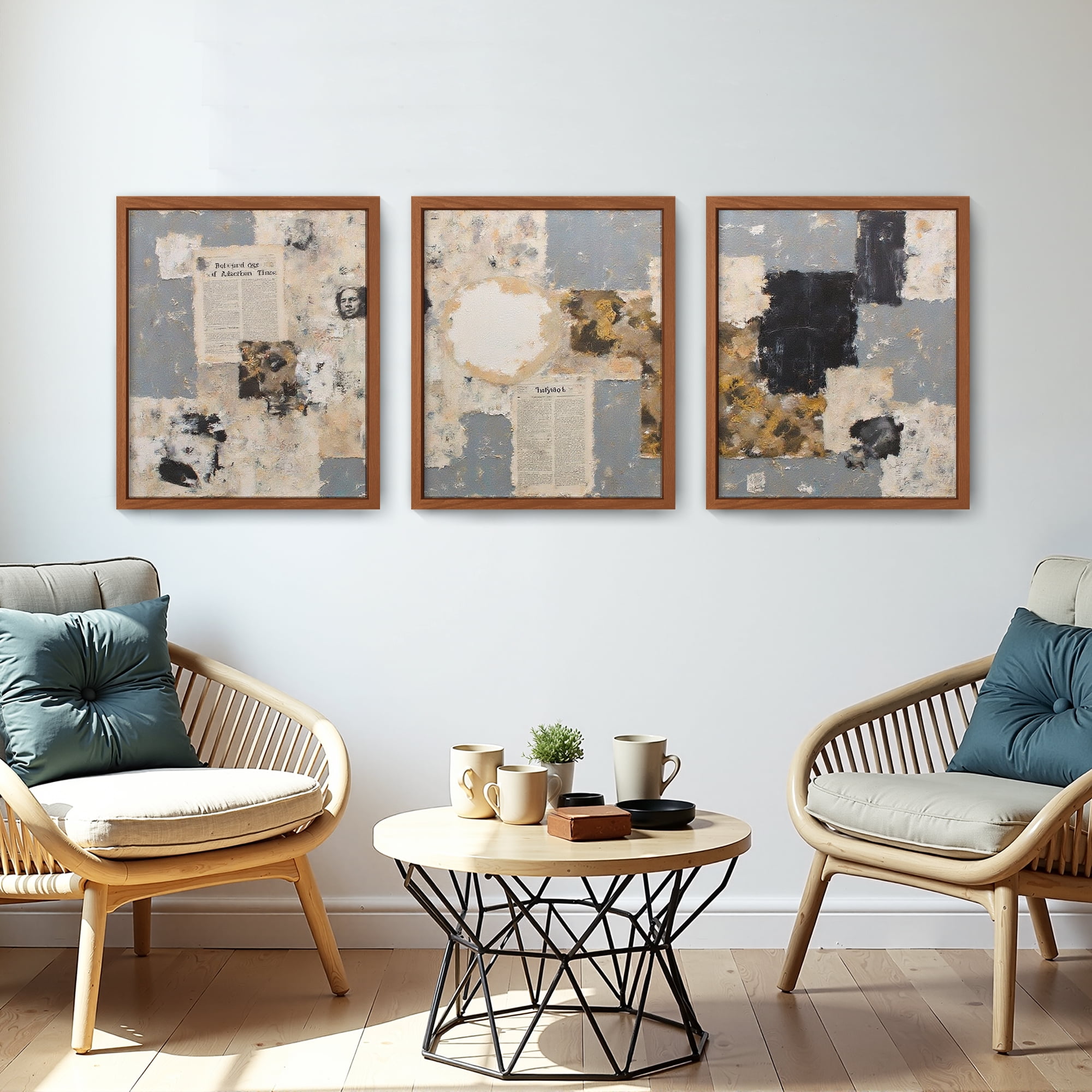 MAYEERTY Modern Abstract Wall Art Painting, Living Room Decor, Brown MDF Frame, 15.7"x11.8"