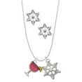 thumbnail image 1 of Delight Jewelry Silvertone Hot Pink Tropical Drink Silver tone Snowflake Charm Necklace and Stud Earrings, 1 of 4