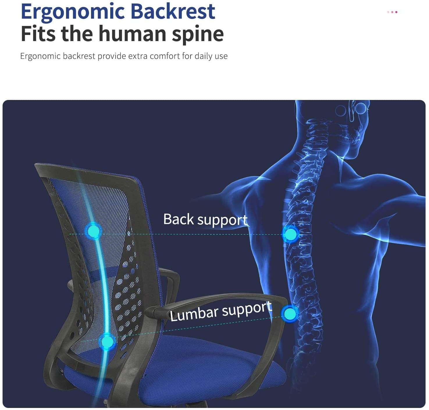 BestOffice Ergonomic Office Chair, Lumbar Support, Rolling Swivel for Men, Women(Blue)