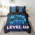 thumbnail image 2 of Manfei Neon Blue Gamepad Twin Bedding Sets 7-Piece, Futuristic Square Geometric Bedding Comforter Set, Level Up Reversible Sheet Sets, Ultra Soft Home Decor, 2 of 7