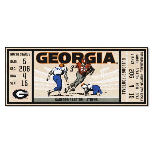 FANMATS 23175 NCAA -Georgia Bulldogs Ticket Design Runner Rug - 30in. x 72in. | Sports Fan Area Rug, Home Decor Rug and Tailgating Mat