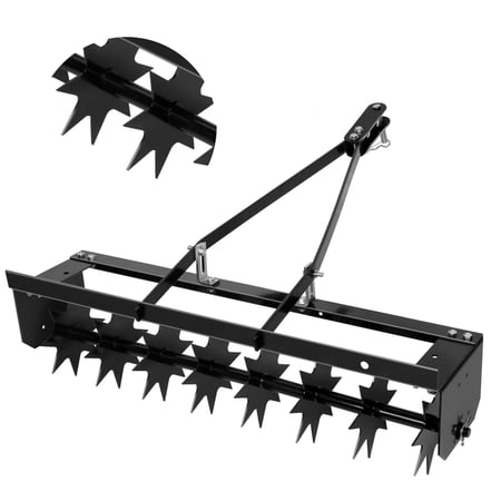 Lawn Aerator 31 Inch Tow Behind, Heavy Duty Spike Aerator with 200 LBS Weight Tray and 8 Steel Tines, Pull Behind Plug Aerator for Garden Farm and Yard