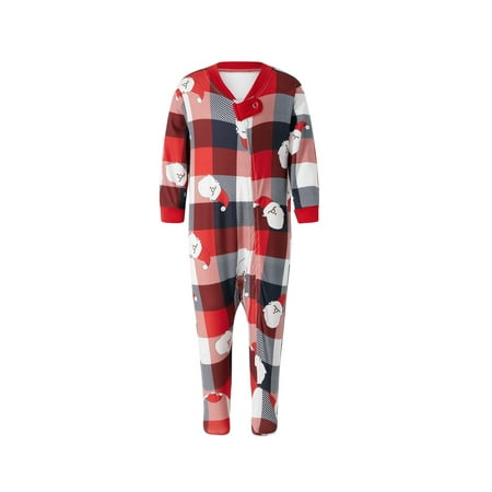 

Gureui Matching Family Christmas Suit/Romper Pajamas Set Casual Round Neck Long Sleeve Plaid Cartoon Santa Plaid Printed Tops+Long Pants/Baby Romper ent-Child Holiday Party Sleepwear Outfit