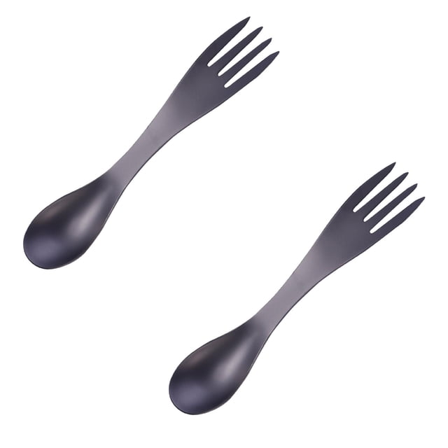 Oleegame 2PC Stainless Steel Cutlery Set Multifunctional Spoon Creative Stainless Steel Spoon Fork Dual Purpose Spoon Fork
