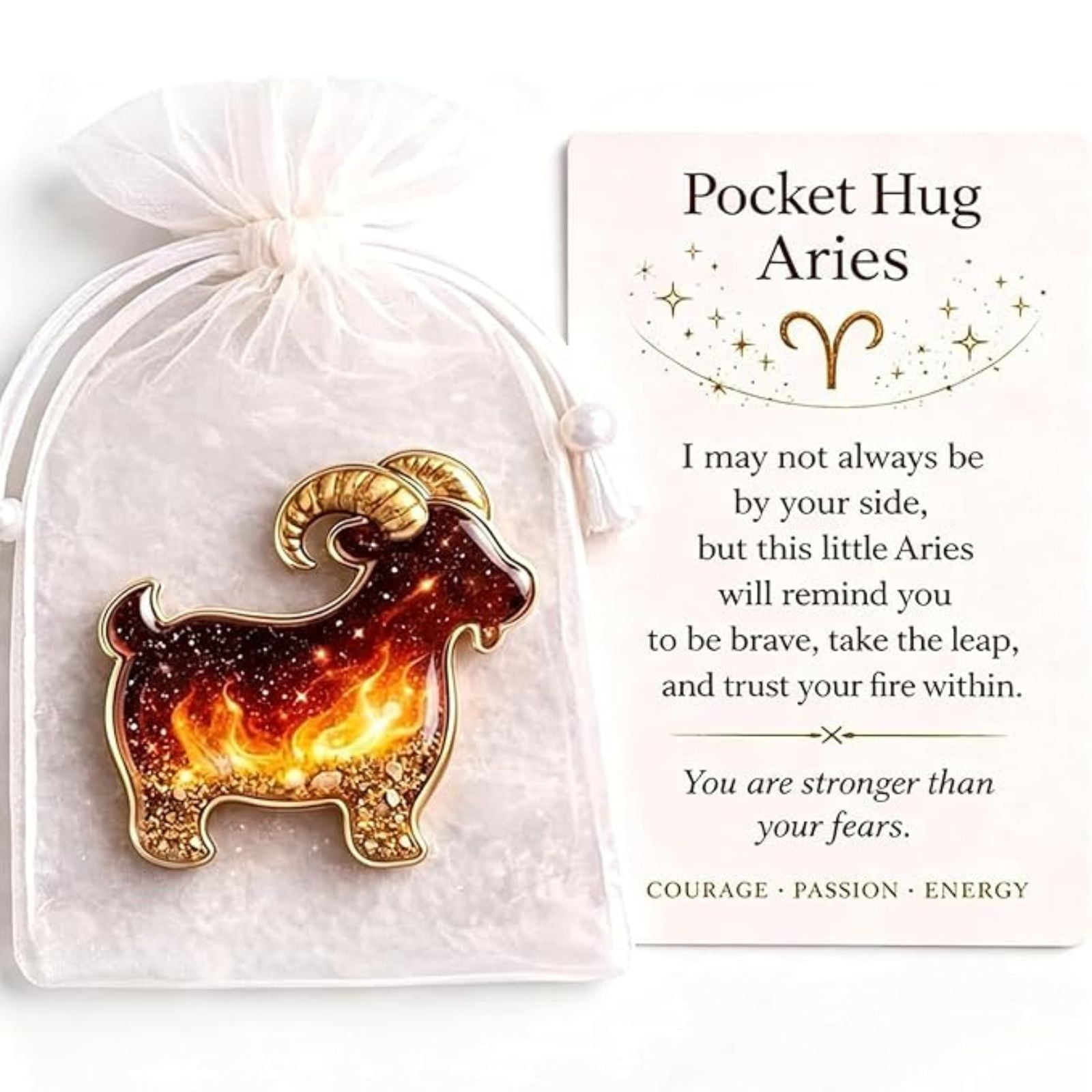 Zodiac Acrylic Pocket Hug Handmade Pocket Charm Inspirational Comfort Token Meaningful Gift for Him or Her Long Distance Love with Gift Bag & Greeting Card