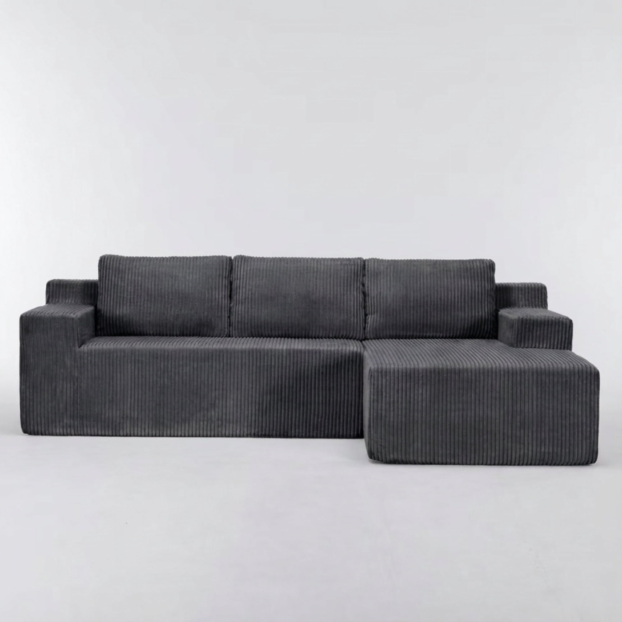 Foam-Filled Compressed Boneless 3-Seat Sectional Sofa with Chaise, Corduroy Modular Upholstered L-Shaped Couch Set