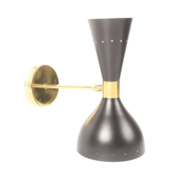 Mid Century Modern Brass Wall Sconce, Black Cone Wall Light Fixture, Italian Stilnovo Inspired Bedroom Vanity Hallway Lighting, Luxury Modern Wall Lamp