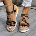 thumbnail image 2 of Rokment Beach Glitter Rhinestones Platform Wedge Dressy Sandals for Women Bridal Boho Breathable Comfortable Linen Sole Espadrilles Chunky High Heel Slingback Summer Shoes Black Size 8, 2 of 5