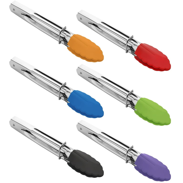 AOWOO Mini Serving Tongs, 6-Pack, 7 in, Multicolor photo 8
