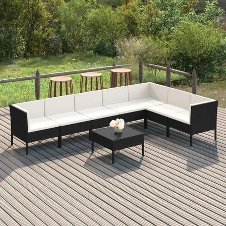 vidaXL 8 Piece Patio Lounge Set with Cushions Poly Rattan Black