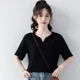 thumbnail image 3 of Elegante camiseta de algodón con cuello en V y manga corta para mujer, estilo simple y elegante, estilo Dongdaemun fresco para el verano, 3 of 4