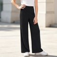 thumbnail image 5 of YUANxueke Girls Ribbed Knit Pants Casual Soft Comfy Elastic Waist Wide Leg Pants with Pockets for 5-15 Years, 5 of 8