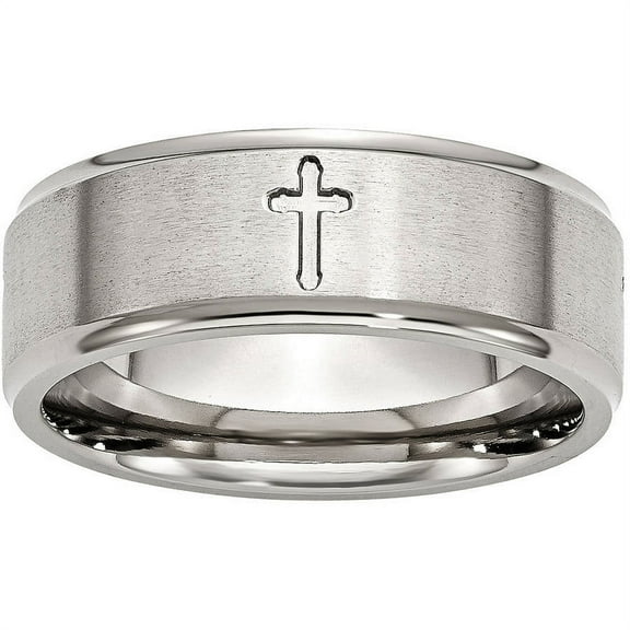 Primal Steel Stainless Steel Brushed and Cross 8mm Ridged Edge Band