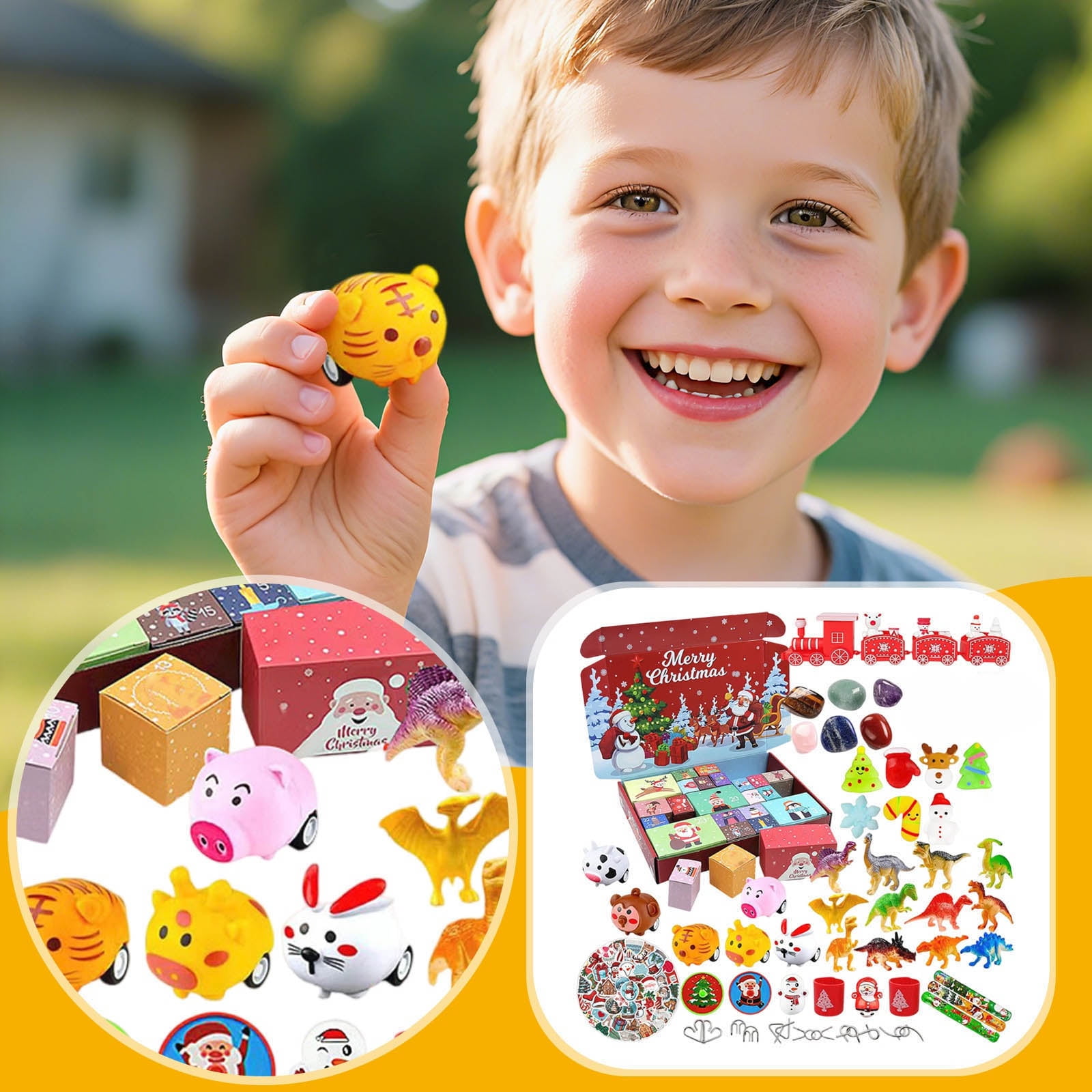 24 PC Christmas 3D Countdown Calendar Toy Set with 24 Toys, Merry Christmas Themed Play Set for Kids, Version A