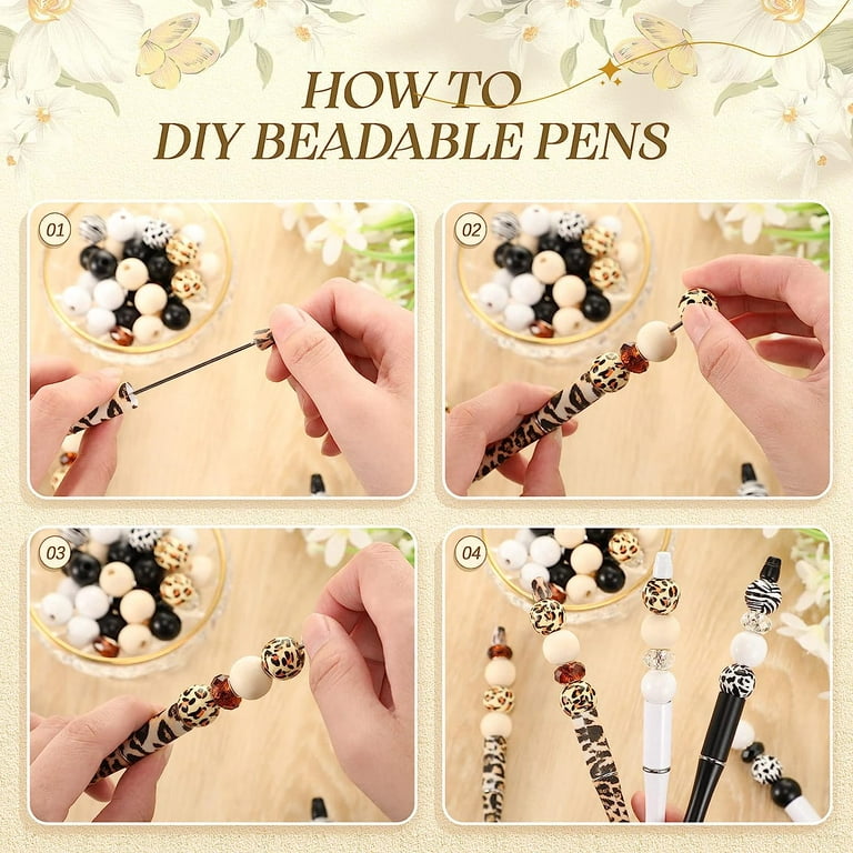 Beadable Pens Bulk with Silicone Beads for Pens, Beaded pens Black Cute  Pens Ballpoint with Multicolor Beads for Crafts, Set of 10 Pens & 10 Pen